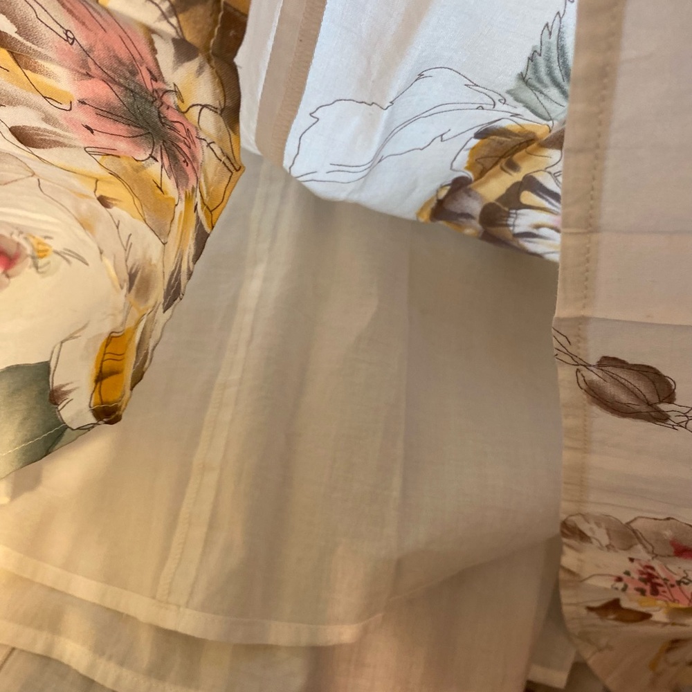 TSD Two Star Dog - Cream color floral pattern midi dress & embroidery decor, S - Picture 7 of 9